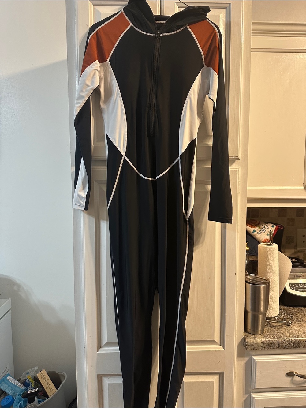 Black Colorblock Jumpsuit with Rust and White Accents